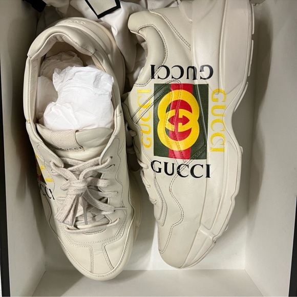 NWT Men GUCCI Classic Rhython Leather Apollo Ivoire Sneakers EUR 8, US 9 - Picture 3 of 8